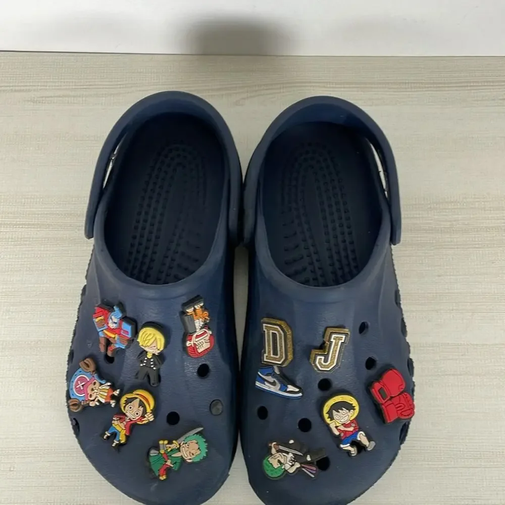 Crocs Youth 4-6 Blue Clog Sandals With Charms Casual Lightweight Beach Shoes